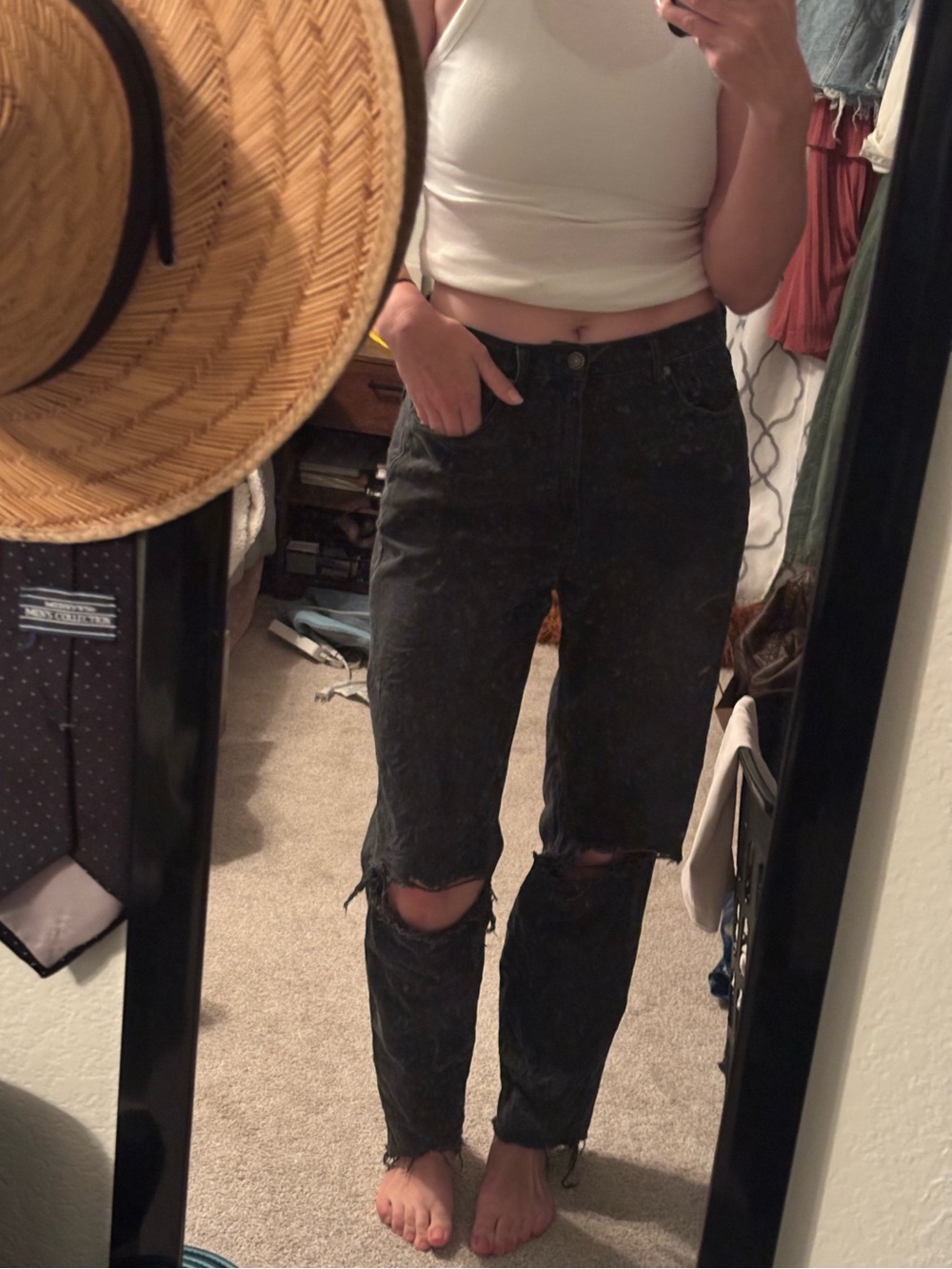 American Eagle Outfitters Black Distressed with holes size 10 extra long Jeans